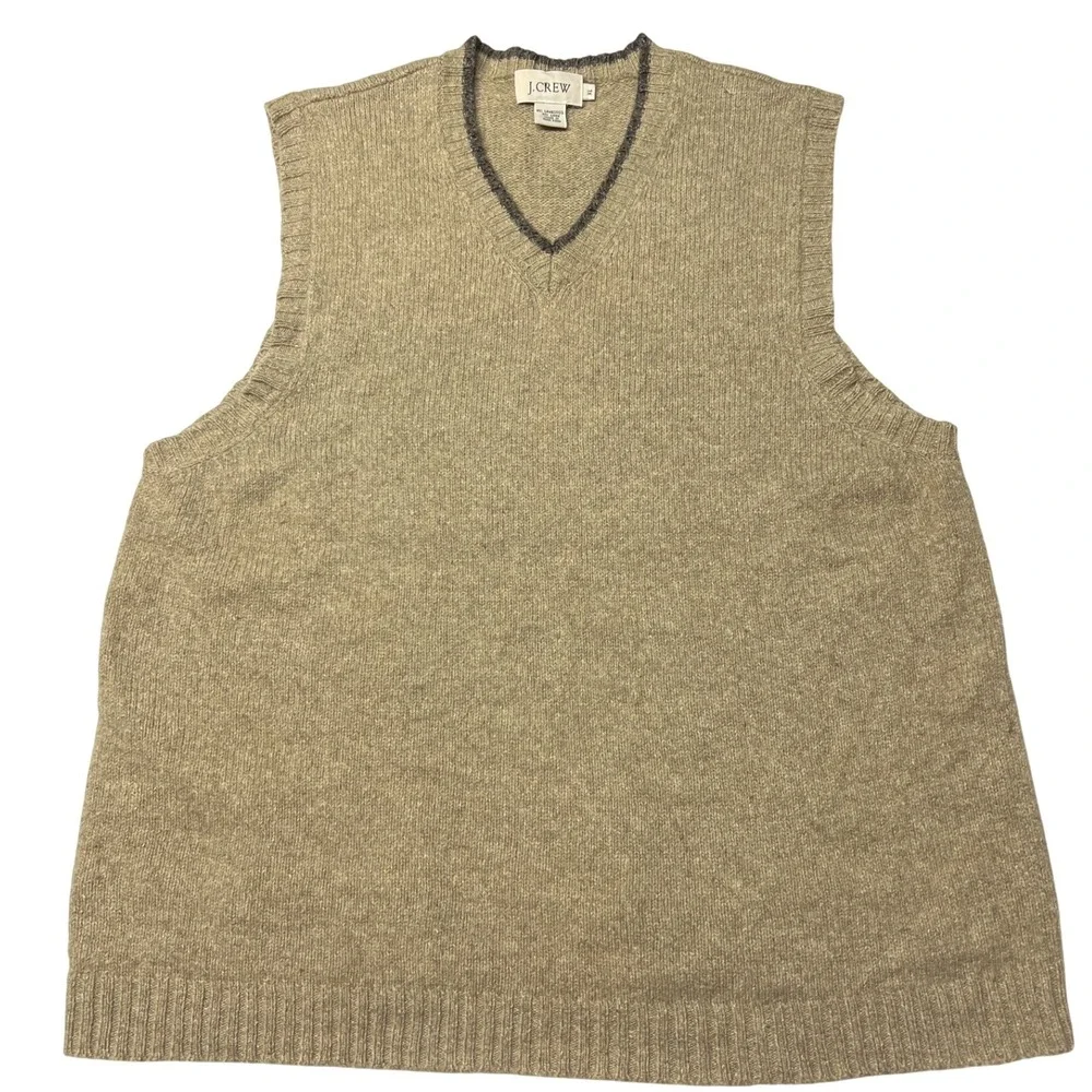 J. Crew Lambswool Linen Sweater Vest‎ Men's XL Beige Heather V-Neck Knit EUC